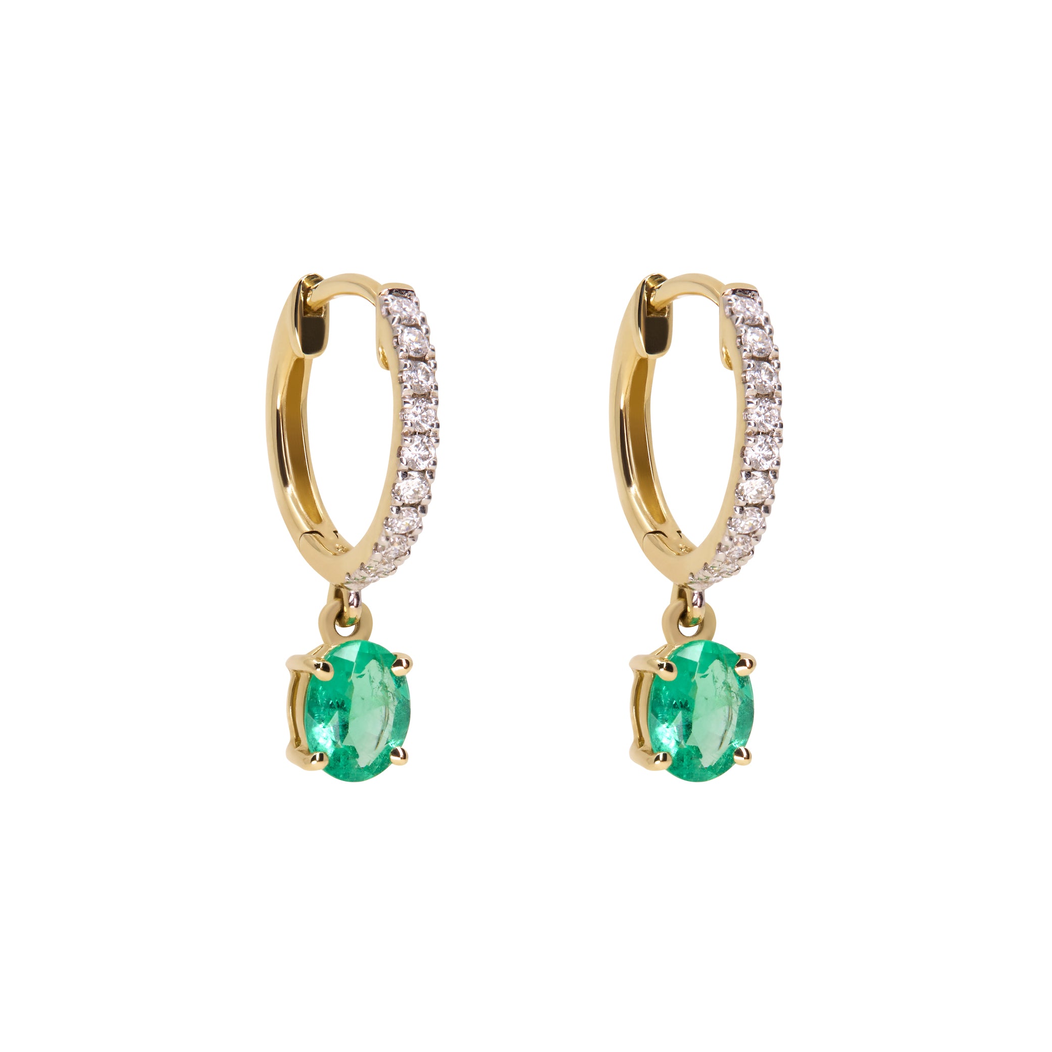 Emerald and Diamond Huggie Hoops