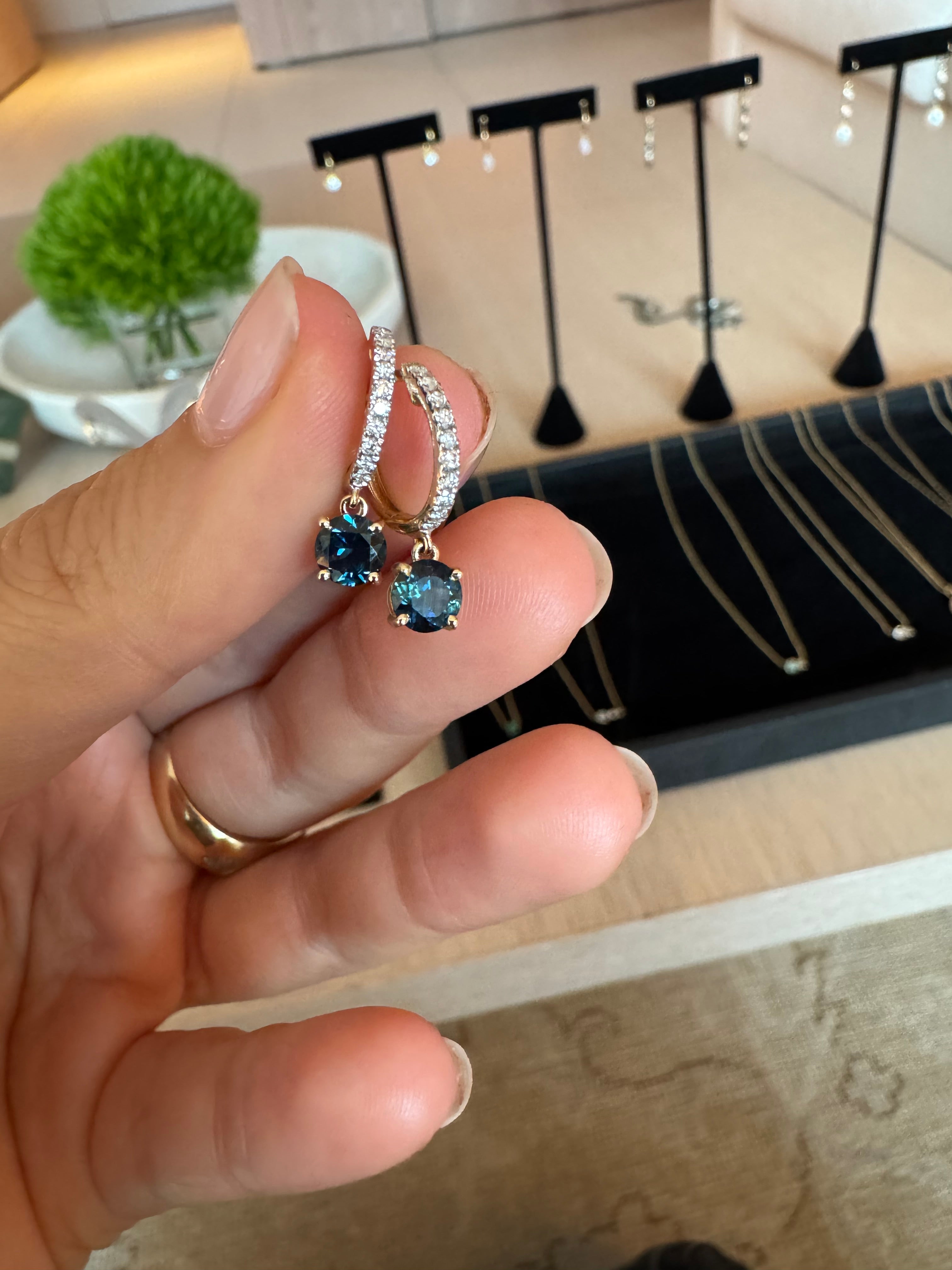 Sapphire and Diamond Huggie Hoops