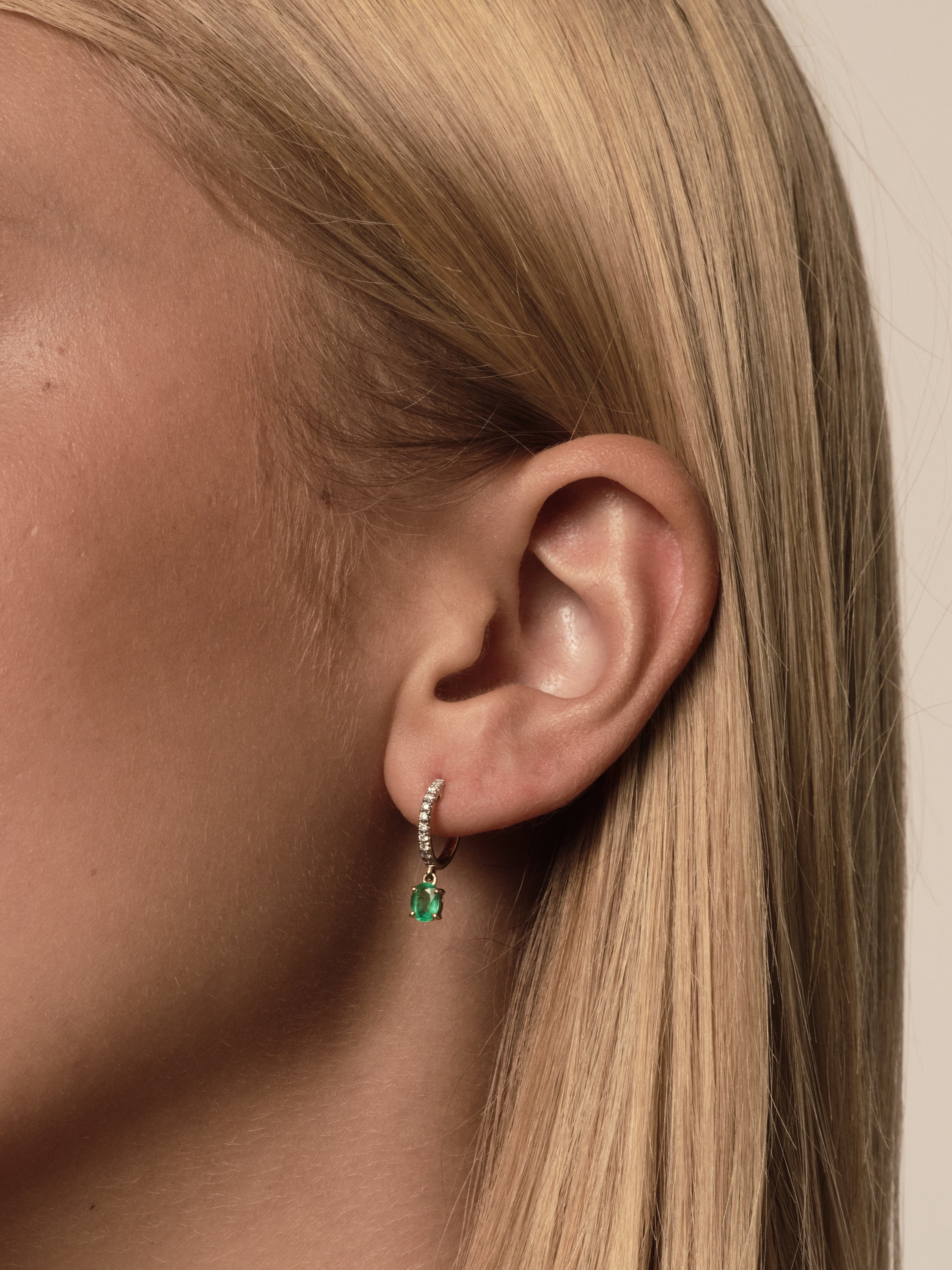 Emerald and Diamond Huggie Hoops