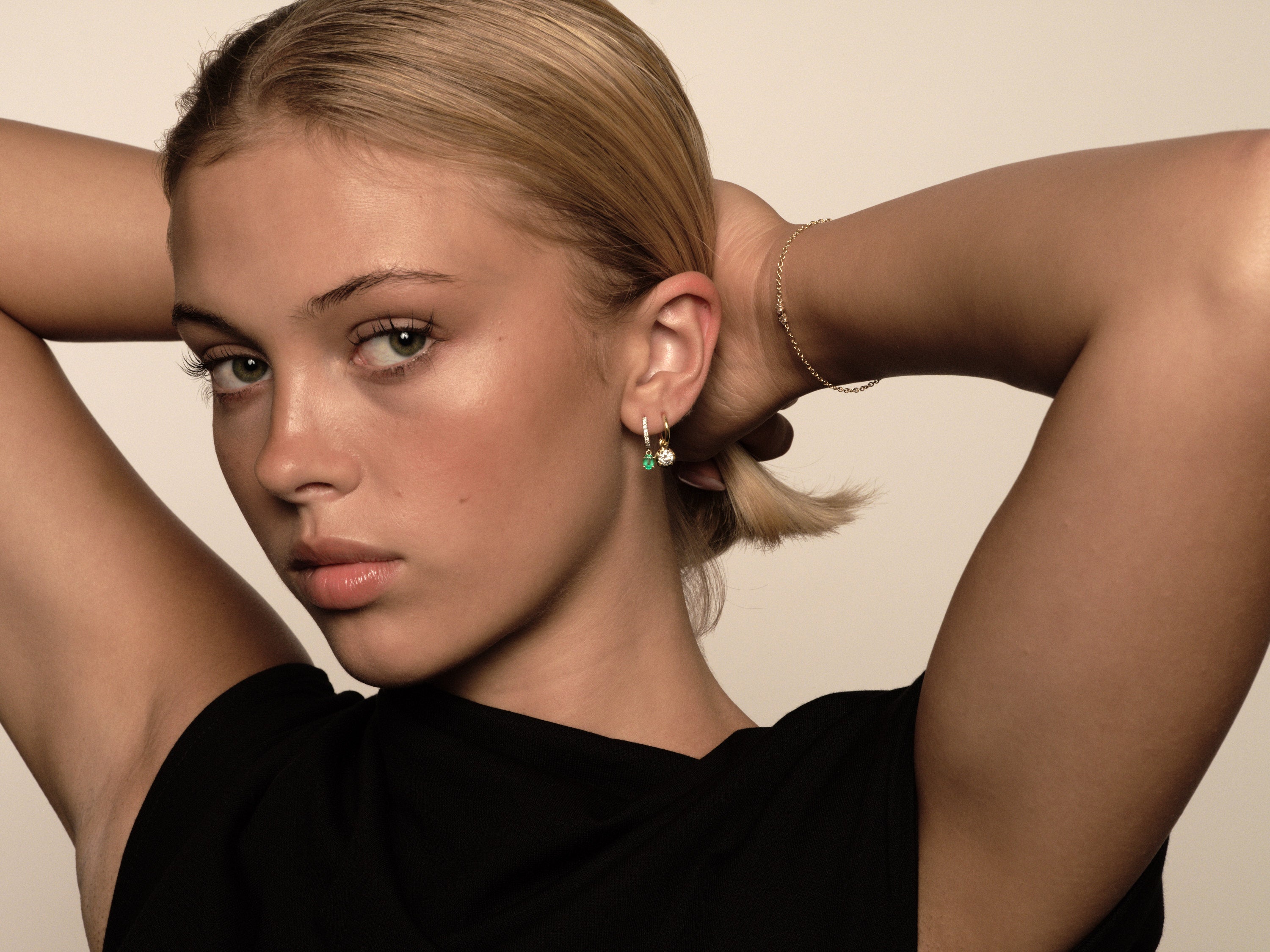 Emerald and Diamond Huggie Hoops
