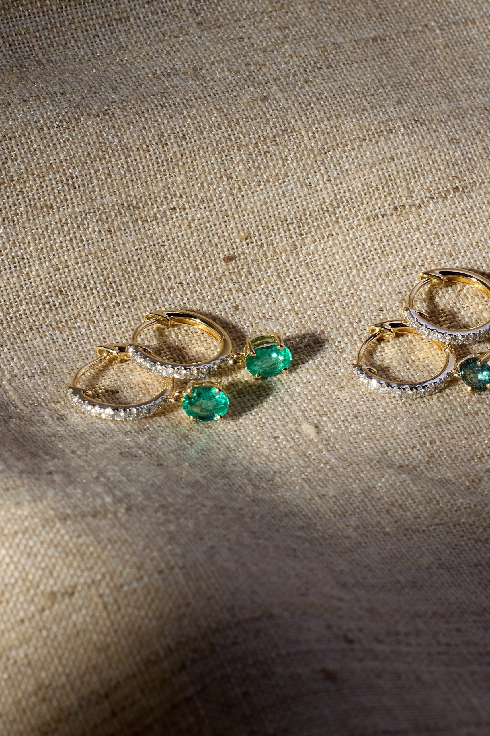 Emerald and Diamond Huggie Hoops