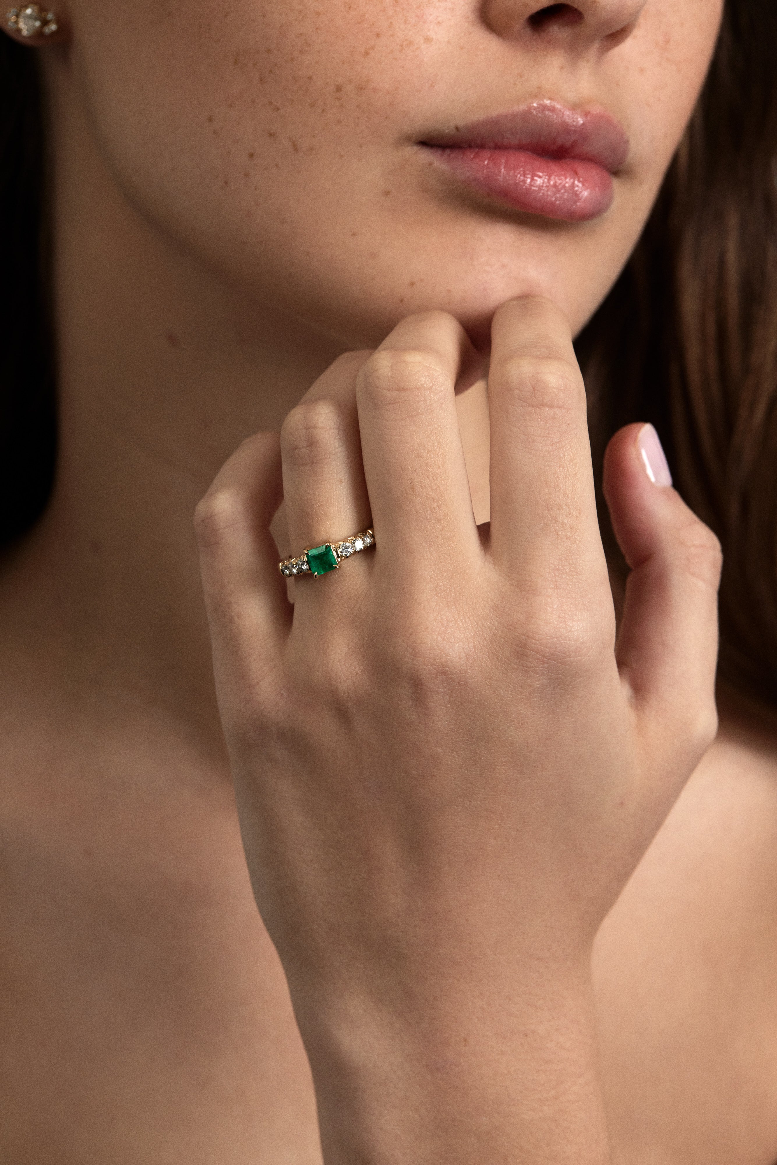 New! Emerald and Diamond French Pave Ring