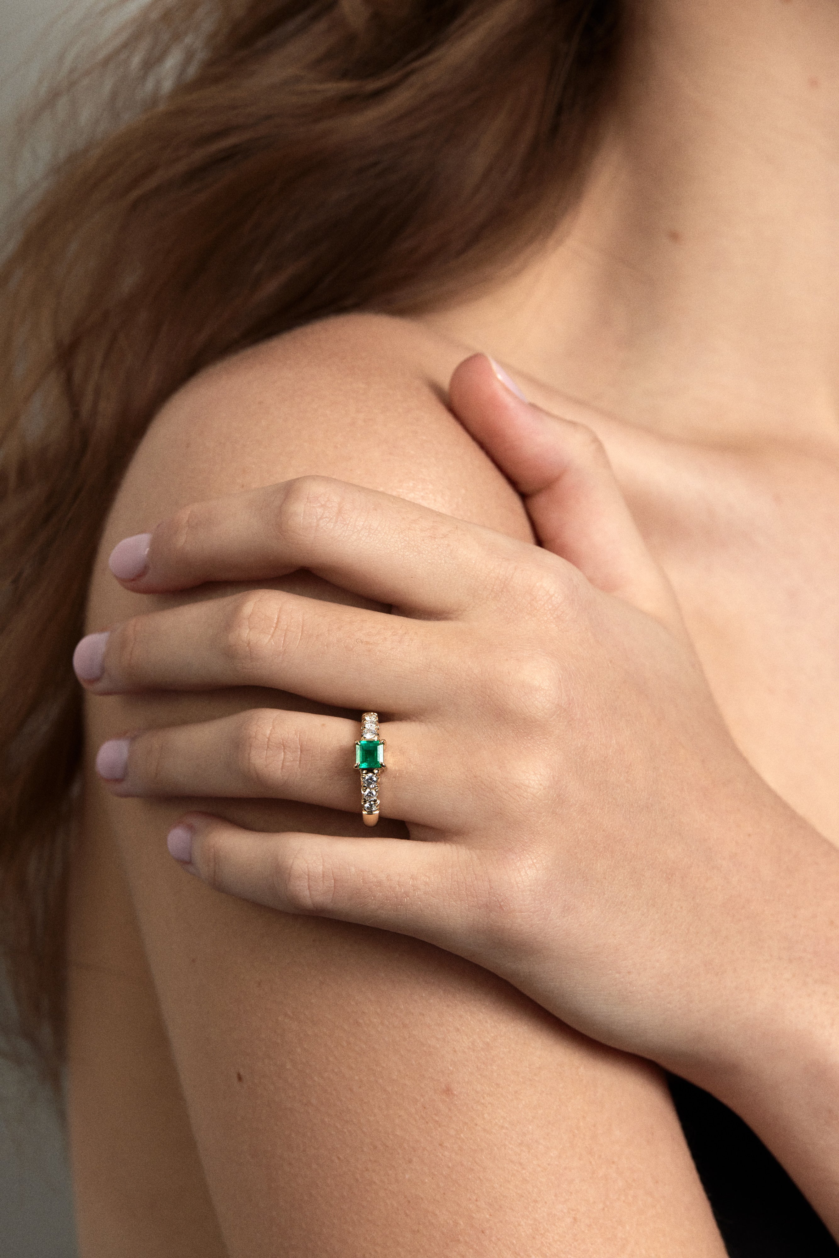 New! Emerald and Diamond French Pave Ring