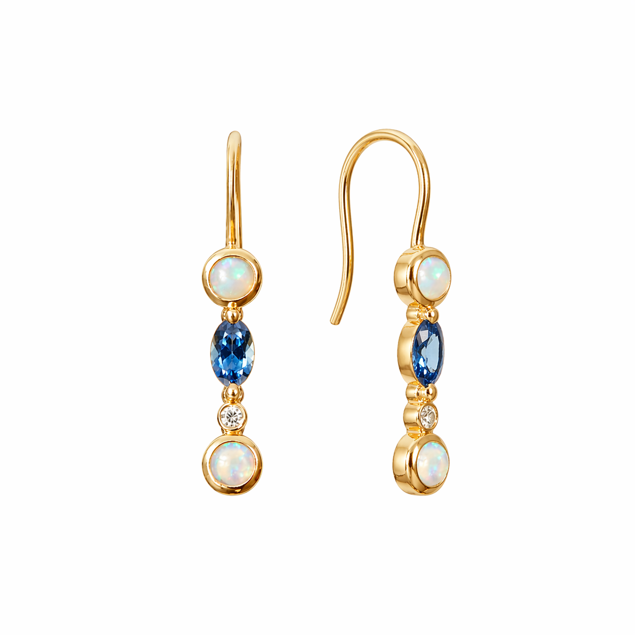 Solar Sapphire and Opal Earrings
