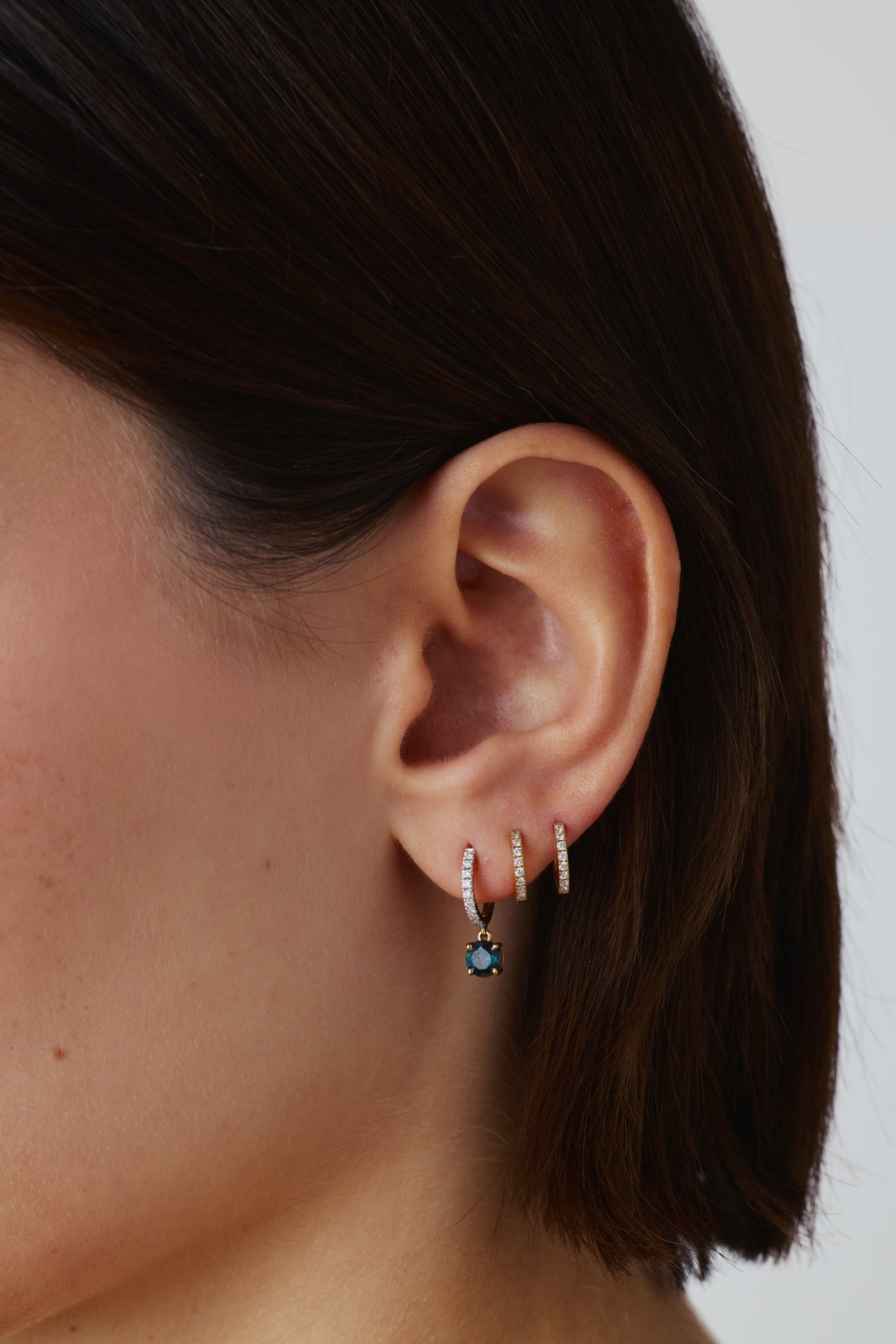 Sapphire and Diamond Huggie Hoops