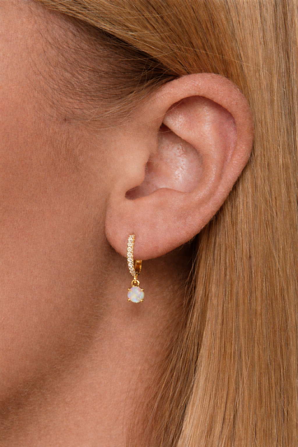 Opal and Diamond Huggie Hoops