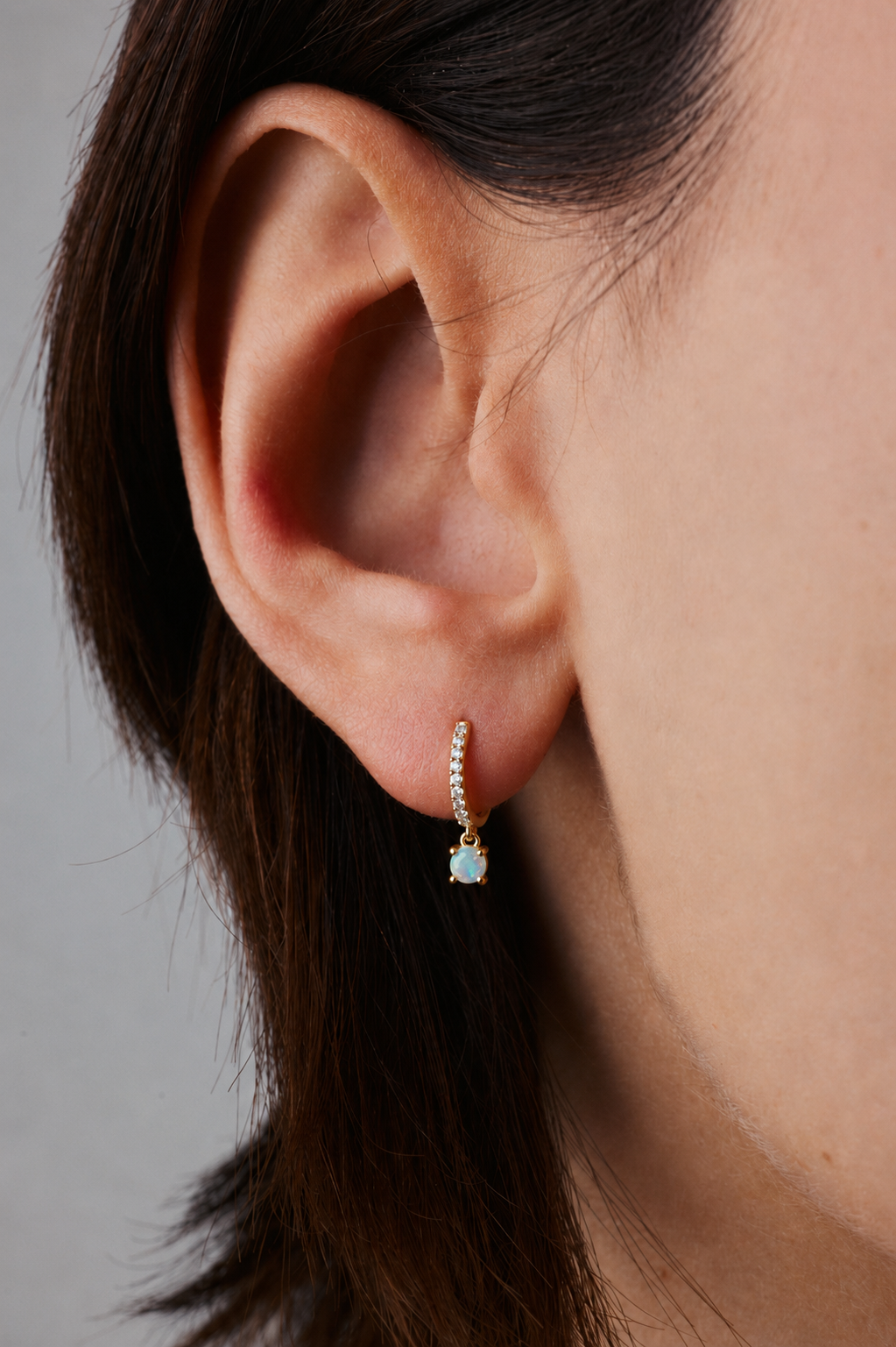 Opal and Diamond Huggie Hoops