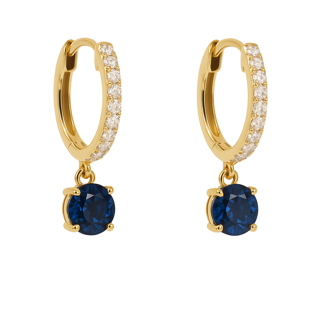 Sapphire and Diamond Huggie Hoops