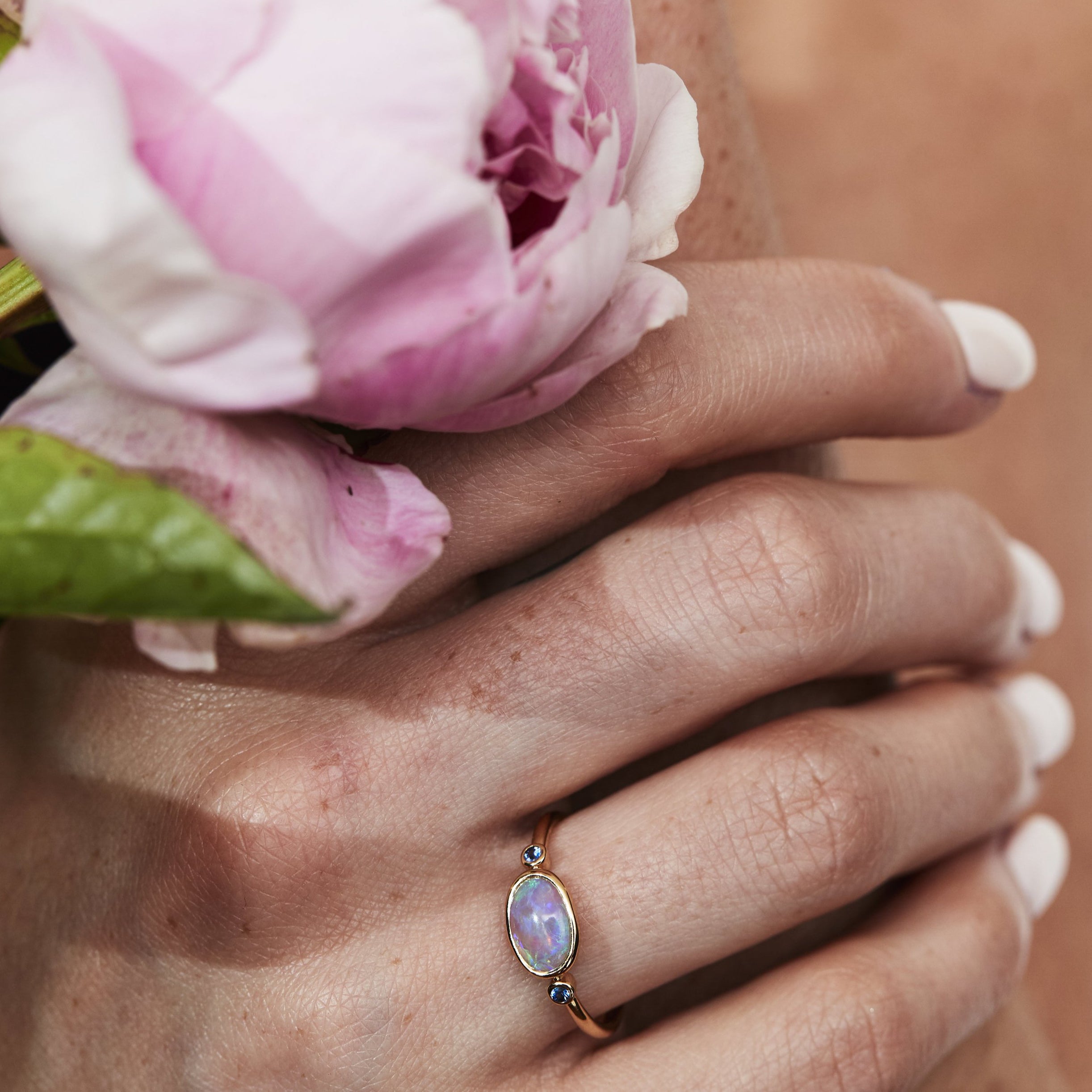 Moon / Beam Ring with Blue Sapphires